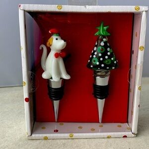 Boston Warehouse Art Glass Bottle Stoppers handmade dog and Christmas tree